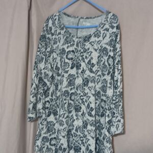 Kim Rogers Blueand White Patterned Long Sleeve Top 1X